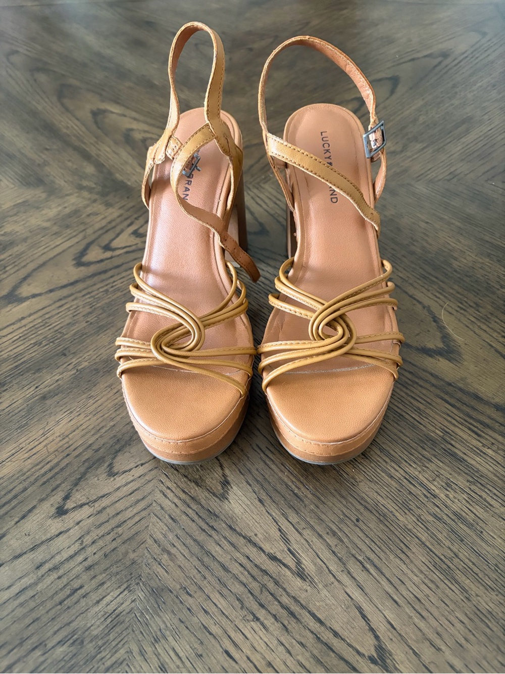 Lucky Brand Tan Knot-Strap Wedge Sandals